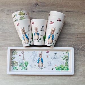 Beatrix Potter Peter Rabbit Tray & Set of 7 Matching Cups Bamboo Fibre Easter